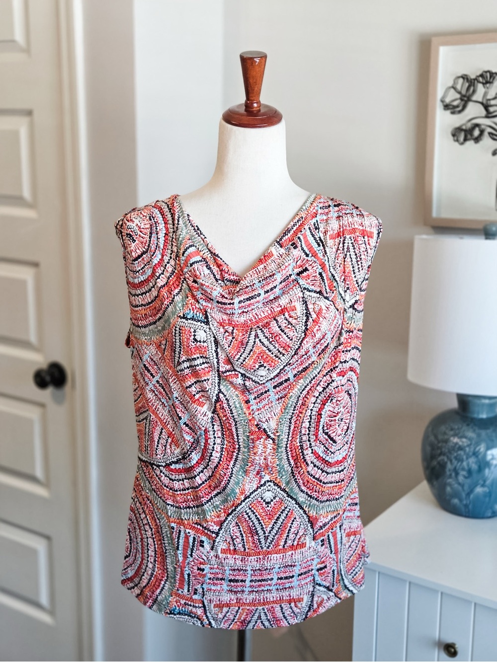 Multi Color Slinky Cowl Neck Print Tank